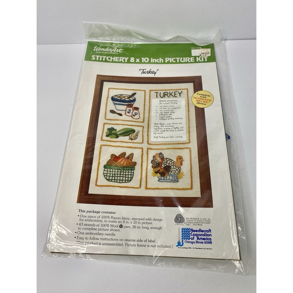 WonderArt Stitchery‎ Turkey Recipe Needlecraft Kit 5238 Thanksgiving Holiday New